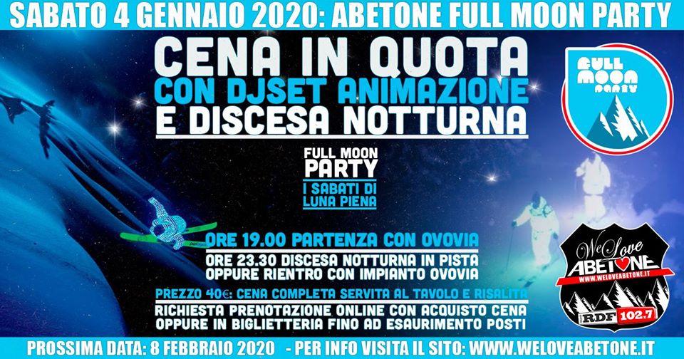 Full Moon Party: Le Nuove Cena in quota Ovovia Abetone