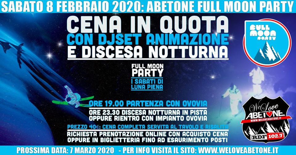 Full Moon Party: Le Nuove Cena in quota Ovovia Abetone